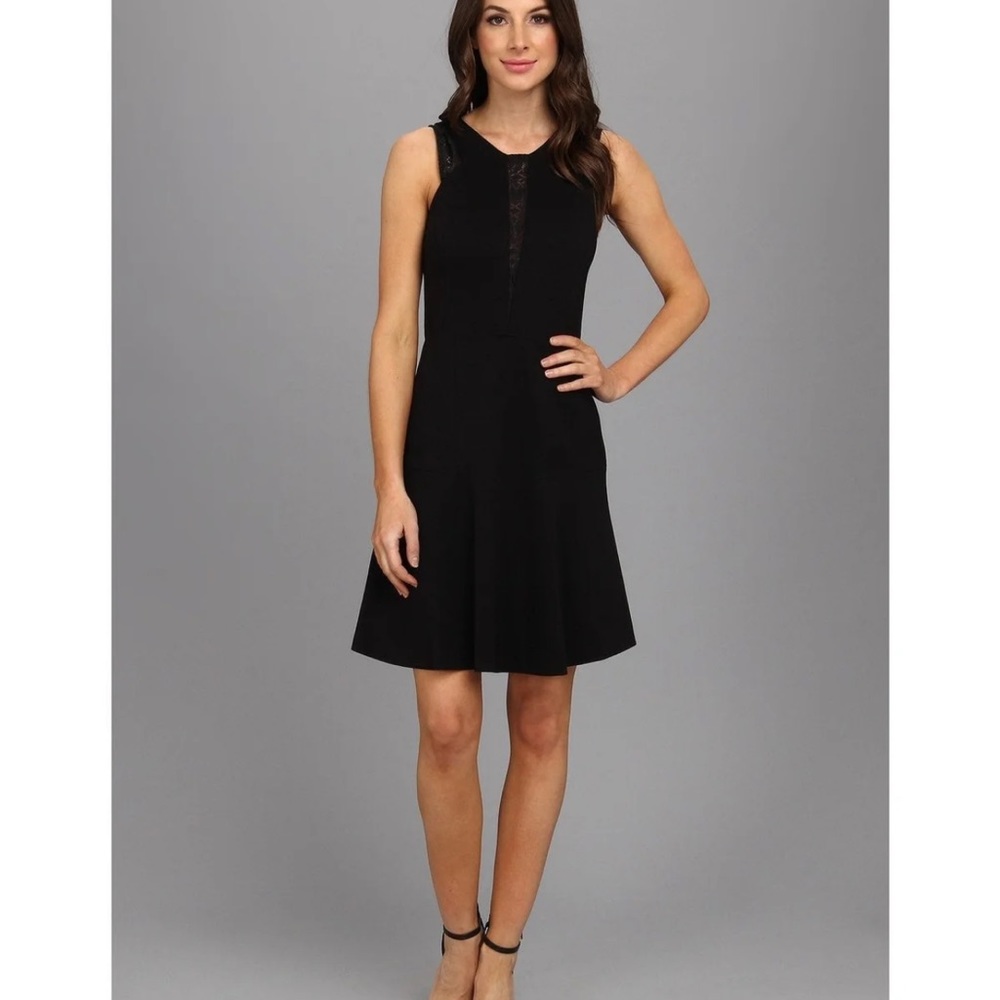 NWT Rebecca Taylor Black lace Ponte Dress